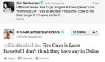 Twitter _ KhloeKardashian_ @KimKardashian Five Guys is&nbsp;…